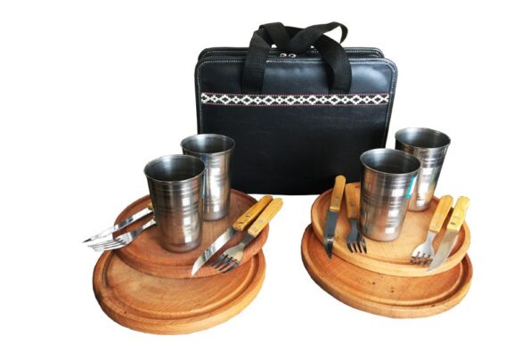 Set de Asado para 4 personas eco cuero cabra negro