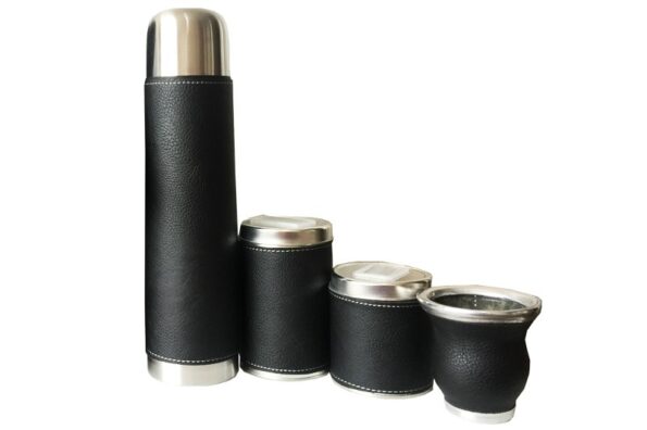 Set de mate eco cuero negro liso