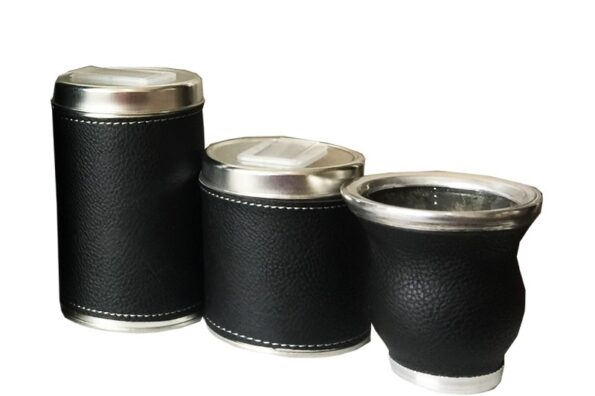 Set de Mate x 3 eco cuero negro