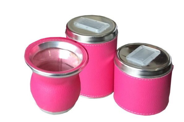 Set de Mate x3 eco cuero fucsia