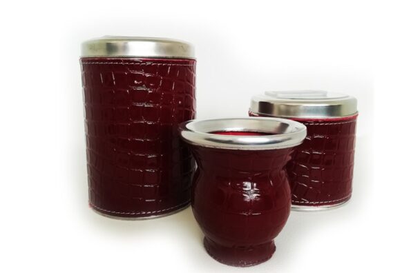 Set de Mate x 3 eco cuero croco bordo