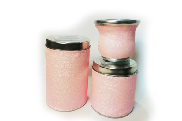 Set de Mate x 3 eco cuero Glitter rosa